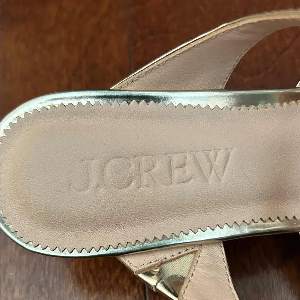 J. Crew Zadie Bow-Strap Heels in Gold Metallic Leather, Feminine Coquette Size 6